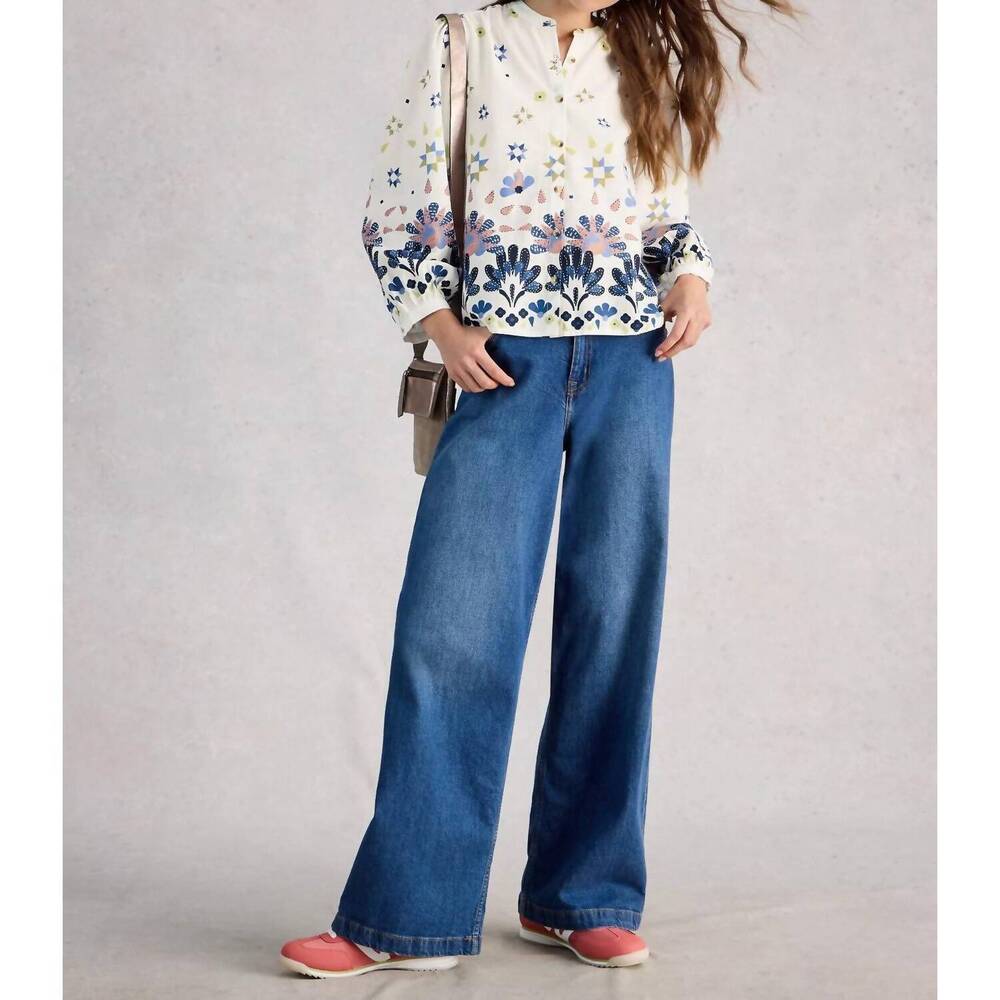 NEW WHITE STUFF lana button down top in ivory multi